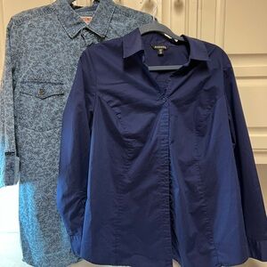 Mossimo Supply Co. Denim Blue Patterned Blouse
